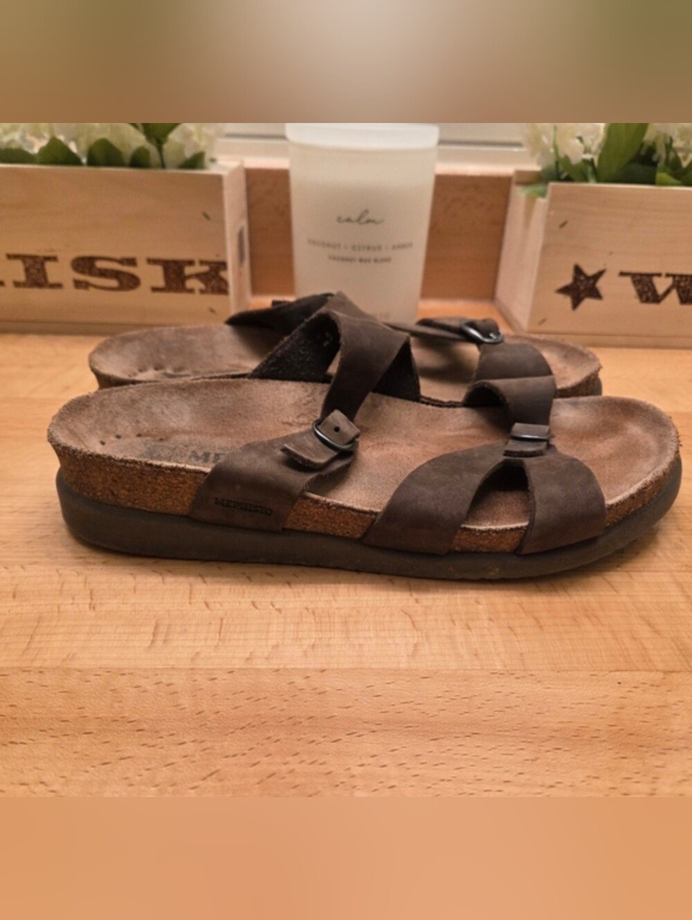 Mephisto Hannel Leather Sandal Brown Womens Size 39